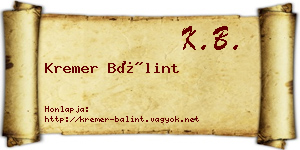 Kremer Bálint névjegykártya